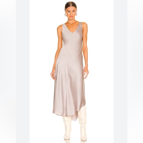 ALL SAINTS MIDI Satin Slip Dress Sleeveless V Neck Gray Silver NWOT - Picture 2 of 10